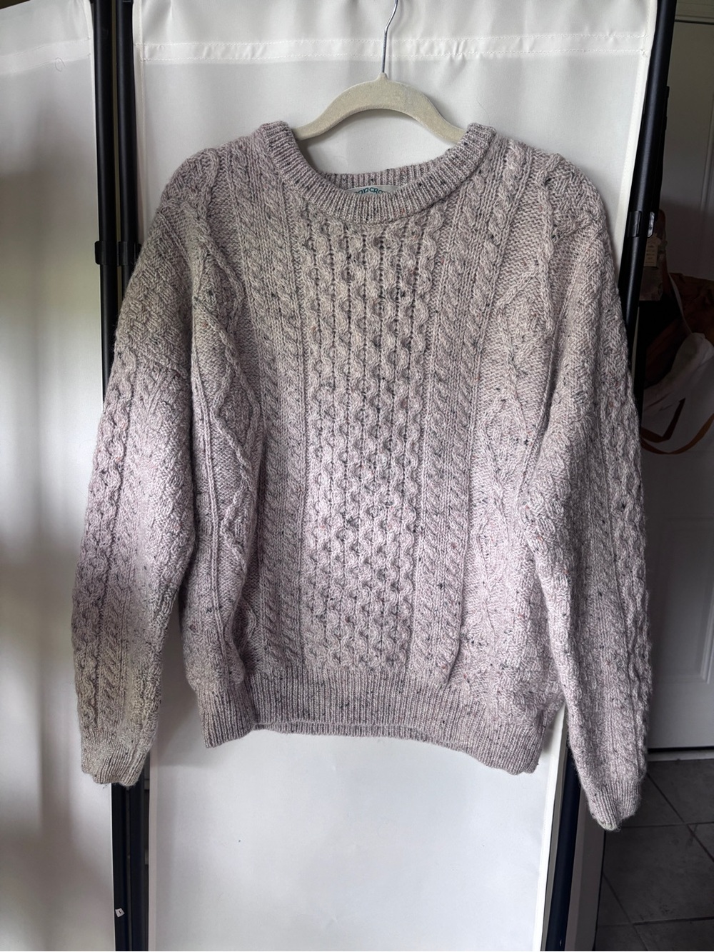 Aran Crafts 100% Irish Wool Men's Crewneck Cable Knit Sweater in Light Taupe